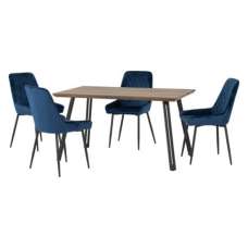 Qinson Straight Edge Dining Table With 4 Avah Blue Chairs - UK