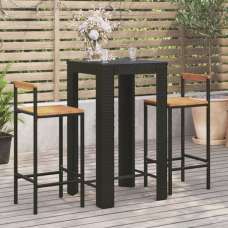 Quest Solid Wood 3 Piece Garden Bar Set In Black Poly Rattan - UK