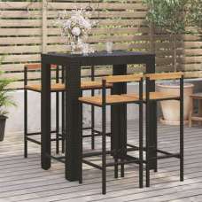 Quest Solid Wood 5 Piece Garden Bar Set In Black Poly Rattan - UK