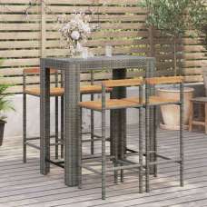Quest Solid Wood 5 Piece Garden Bar Set In Grey Poly Rattan - UK