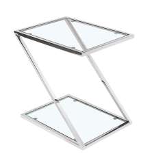Quin Clear Glass Lamp Table With Silver Stainless Steel Frame - UK