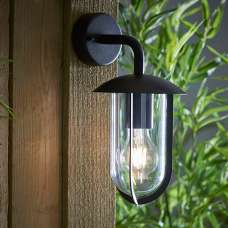 Quinn Outdoor Clear Shade Wall Light In Textured Black - UK
