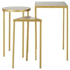 Mekbuda Light Grey Marble Top Nest Of 3 Tables With Gold Frame - UK