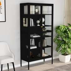 Rabia Steel Display Cabinet With 2 Glass Doors In Black - UK