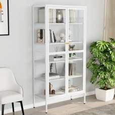 Rabia Steel Display Cabinet With 2 Glass Doors In White - UK