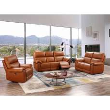 Radford Leather Electric Recliner Sofa Suite In Tan - UK