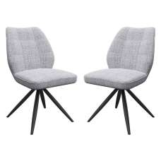 Raevo Grey Fabric Swivel Dining Chairs with Metal Legs in Pair - UK