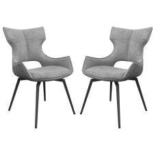 Rafael Grey Fabric Dining Chairs In Pair - UK