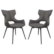 Rafael Grey Leather Dining Chairs In Pair - UK