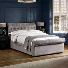 Rahela Fabric Double Bed with 2 Drawers in Grey - UK