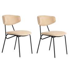 Raleo Beige Fabric Dining Chairs with Black Metal Legs in Pair - UK