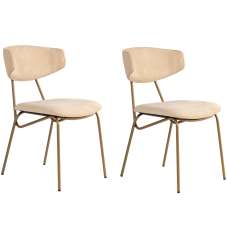 Raleo Beige Fabric Dining Chairs with Gold Metal Legs in Pair - UK