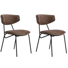 Raleo Brown Fabric Dining Chairs with Black Metal Legs in Pair - UK