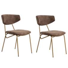 Raleo Brown Fabric Dining Chairs with Gold Metal Legs in Pair - UK