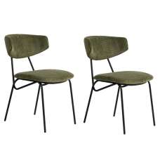Raleo Green Fabric Dining Chairs with Black Metal Legs in Pair - UK