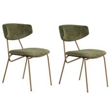 Raleo Green Fabric Dining Chairs with Gold Metal Legs in Pair - UK
