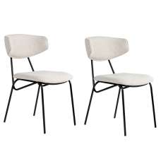 Raleo White Fabric Dining Chairs with Black Metal Legs in Pair - UK