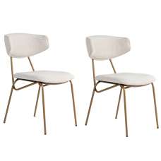Raleo White Fabric Dining Chairs with Gold Metal Legs in Pair - UK