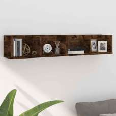 Ramona 100cm Wooden Wall Hung Shelving Unit - Smoked Oak - UK
