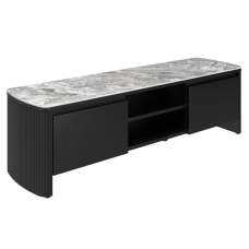 Ramona Grey Gloss Ceramic Top TV Stand With Wooden Base - UK