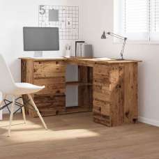 Ramona Wooden Corner Laptop Desk With 4 Drawers - Brown - UK