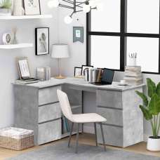 Ramona Wooden Corner Laptop Desk With 4 Drawers - Concrete Grey - UK