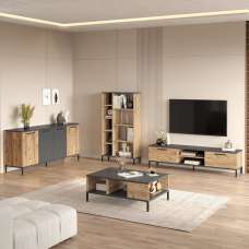 Rarvo Wooden Living Room Furniture Set in Atlantic Pine and Anthracite - UK