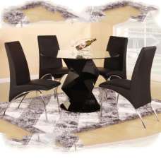 Rasida Clear Glass Dining Table With 4 Chairs And Gloss Base - UK