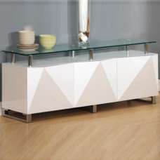 Rasida Glass Top Sideboard With 3 Doors In White High Gloss - UK