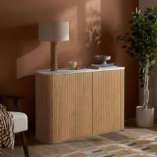 Ratro White Marble Effect Top Storage Cabinet with Oak Wooden Base - UK