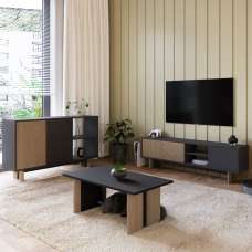 Ravello Wooden Living Room Furniture Set in Anthracite and Warm Oak and LED - UK
