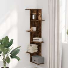 Ravena Wooden Corner Wall Shelf With 5 Shelves In Smoked Oak - UK