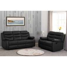 Rawlins Faux Leather Recliner 3+2 Seater Sofa Set In Black - UK