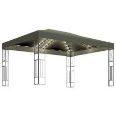 Raziel Large Fabric Gazebo In Taupe With LED String Lights - UK