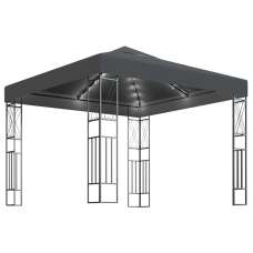 Raziel Small Fabric Gazebo In Anthracite With LED String Lights - UK