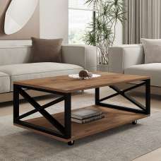Refia Wooden Coffee Table with Wheeled Legs in Atlantic Pine - UK