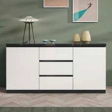 Regal High Gloss Sideboard 2 Doors 3 Drawers In White Black - UK