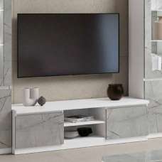 Regal High Gloss TV Stand 2 Doors In White And Marble Effect - UK