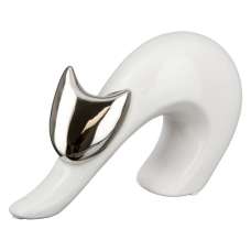 Regina Ceramics Cat Mona Sculpture In White And Silver - UK