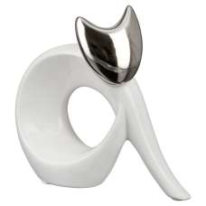 Regina Ceramics Cat Svenja Sculpture In White And Silver - UK