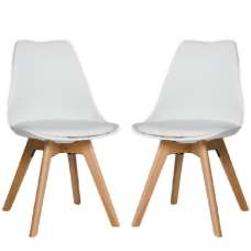 Regis White Leather Dining Chairs With Oak Legs In Pair - UK