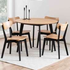 Reims Wooden Round Dining Table With 4 Chairs in Oak And Black - UK