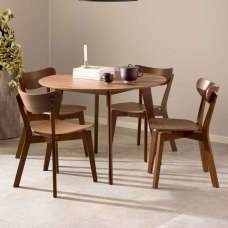 Reims Wooden Round Dining Table With 4 Chairs in Walnut - UK