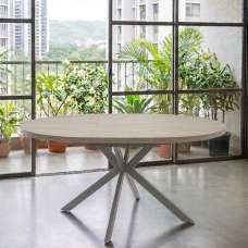 Remika Oval Wooden Extending Dining Table in Grey - UK