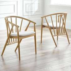 Reno Oak Wooden Dining Chairs With Fabric Seat - Pair - UK