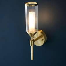 Reno Ribbed Glass Wall Light In Satin Brass - UK