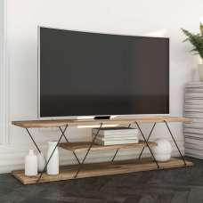 Renova Large Wooden TV Stand With 2 Shelves In Walnut And Gold - UK