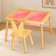 Rerio Pine Kids Table and Chair in Pink and Oak - UK