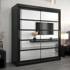 Reston Mirrored Wardrobe With 2 Sliding Doors In Black - UK