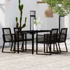 Revano Garden 140cm Glass Top Dining Table with 4 Chairs in Black - UK